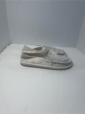 Sanuk Women's Striped Cream Canvas Slip-On Flats
